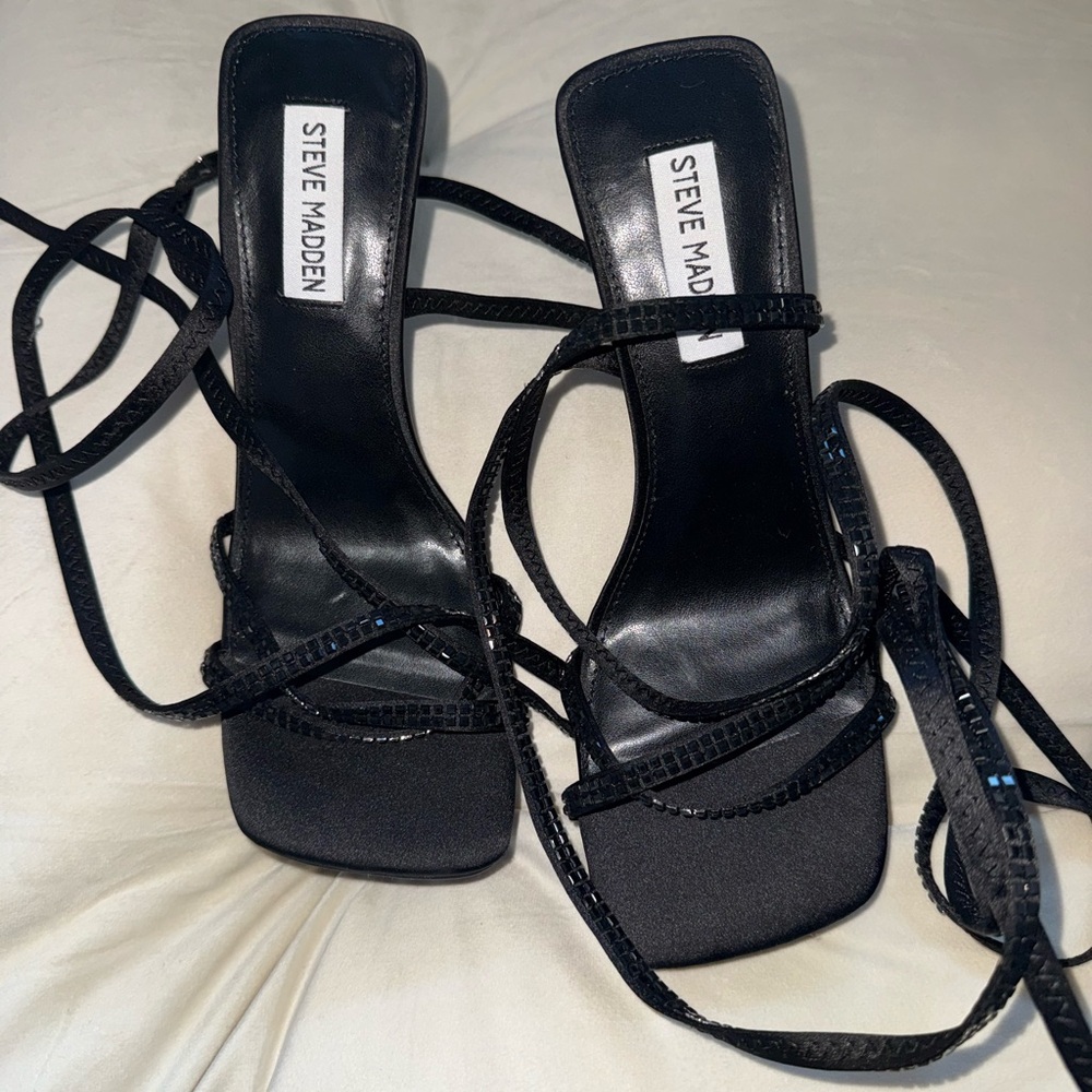 Steve Madden Black Rhinestone Strap Heels
